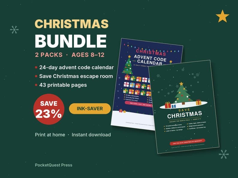 Christmas Activity Bundle printable activity pack for kids 8–12