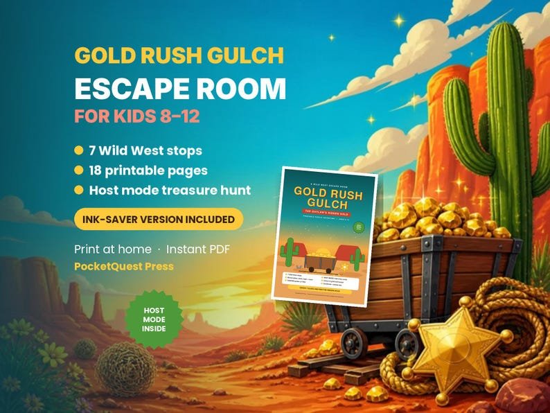 Gold Rush Gulch printable activity pack for kids 8–12