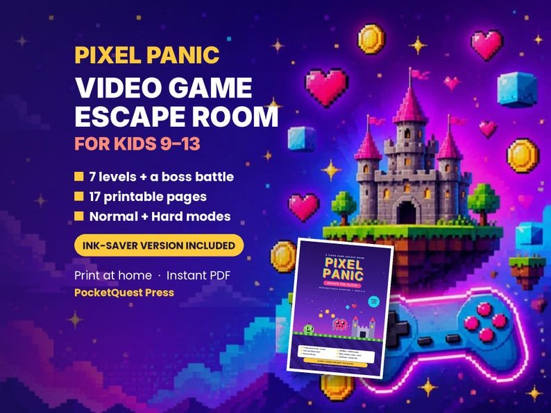 Pixel Panic printable activity pack for kids 9–13