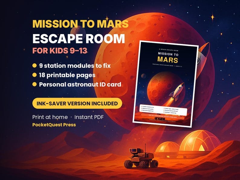 Mission to Mars printable activity pack for kids 9–13