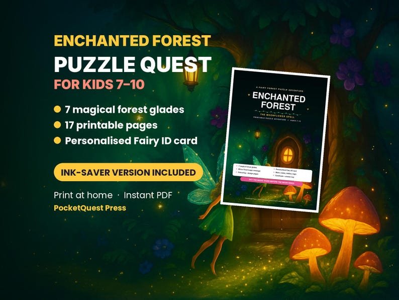 Enchanted Forest printable activity pack for kids 7–10