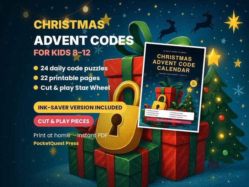 Christmas Advent Code Calendar printable activity pack for kids 8–12