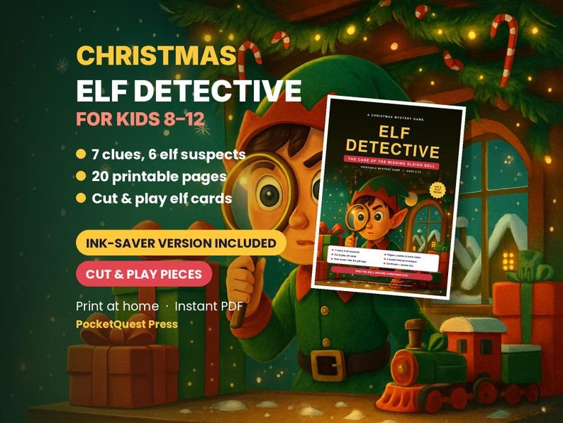 Christmas Elf Detective printable activity pack for kids 8–12