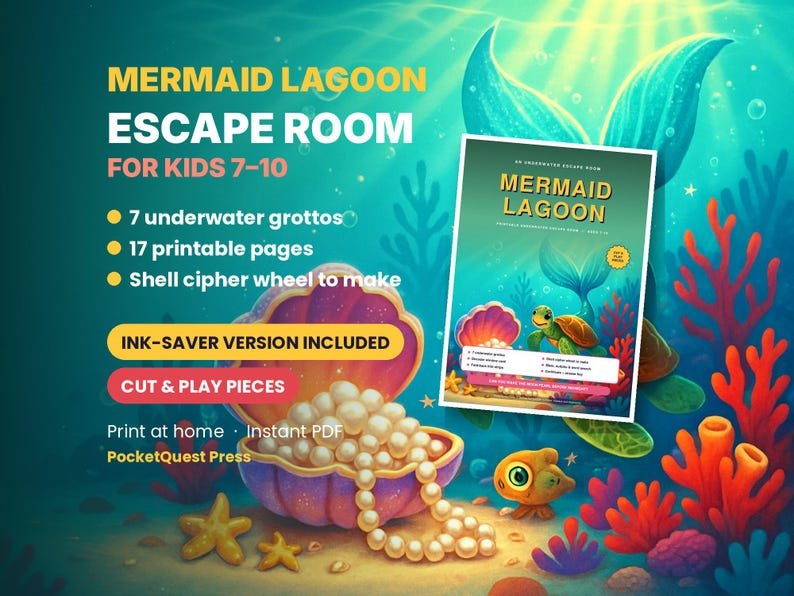 Mermaid Lagoon printable activity pack for kids 7–10