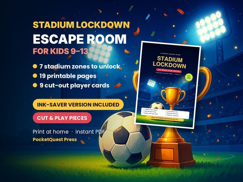 Stadium Lockdown printable activity pack for kids 9–13